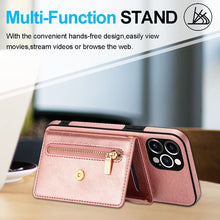 Charger l'image dans la galerie, Casekis Crossbody Strap Leather Magnetic Wallet Phone Case Rose Gold
