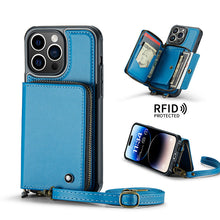 Charger l'image dans la galerie, Casekis Zipper Crossbody Wallet RFID Phone Case Blue