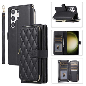 Casekis Fashion 10-card Leather Crossbody Phone Case Black