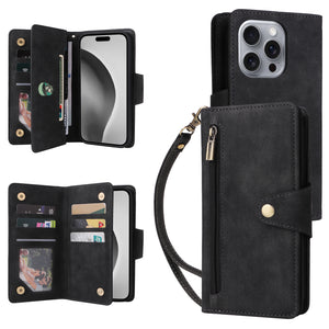 Casekis Studded Zip Leather Wallet Wristlet Phone Case Black