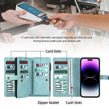 Load image into Gallery viewer, Casekis Zipper 11 Card Slots Wallet Phone Case Blue
