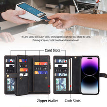 Load image into Gallery viewer, Casekis Zipper 11 Card Slots Wallet Phone Case Black
