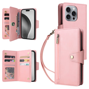 Casekis Studded Zip Leather Wallet Wristlet Phone Case Rose Gold