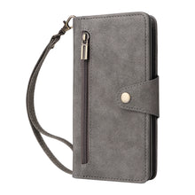 Load image into Gallery viewer, Casekis Studded Zip Leather Wallet Wristlet Phone Case Gray
