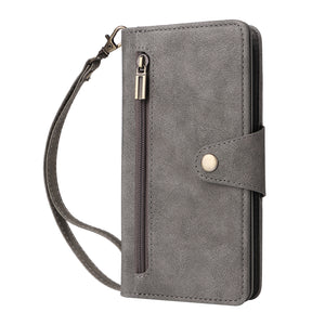 Casekis Studded Zip Leather Wallet Wristlet Phone Case Gray