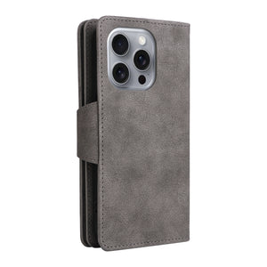 Casekis Studded Zip Leather Wallet Wristlet Phone Case Gray