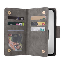 Load image into Gallery viewer, Casekis Studded Zip Leather Wallet Wristlet Phone Case Gray
