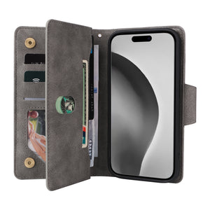 Casekis Studded Zip Leather Wallet Wristlet Phone Case Gray