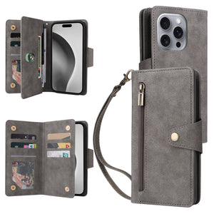 Casekis Studded Zip Leather Wallet Wristlet Phone Case Gray