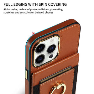 Casekis Ring Stand RFID Card Holder Phone Case Brown