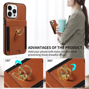 Casekis Ring Stand RFID Card Holder Phone Case Brown
