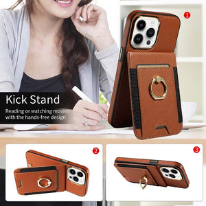 Casekis Ring Stand RFID Card Holder Phone Case Brown