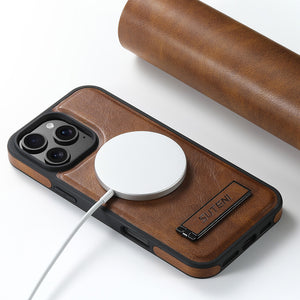 Casekis MagSafe Leather Stand Phone Case Brown