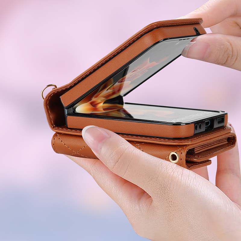 Casekis Crossbody Cardholder Phone Case For Galaxy Z Flip 5 Brown
