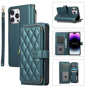 Casekis Fashion 10-card Leather Crossbody Phone Case Dark Green