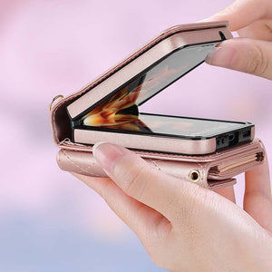 Casekis Crossbody Cardholder Phone Case For Galaxy Z Flip 4 Rose Gold