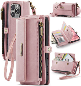 Casekis Crossbody Leather Wallet RFID Phone Case Pink