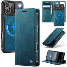 Charger l&#39;image dans la galerie, Casekis Leather Magnetic Flip Detachable Wallet Phone Case Blue Green
