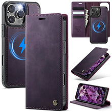 Load image into Gallery viewer, Casekis Leather Magnetic Flip Detachable Wallet Phone Case Purple
