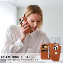 Muat gambar ke penampil Galeri, Casekis Cardholder Case with Wrist Strap,Compatible with MagSafe,Zipper Pocket,Brown
