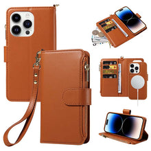 Cargar imagen en el visor de la galería, Casekis Cardholder Case with Wrist Strap,Compatible with MagSafe,Zipper Pocket,Brown
