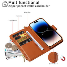 Muat gambar ke penampil Galeri, Casekis Cardholder Case with Wrist Strap,Compatible with MagSafe,Zipper Pocket,Brown
