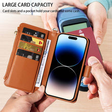 Cargar imagen en el visor de la galería, Casekis Cardholder Case with Wrist Strap,Compatible with MagSafe,Zipper Pocket,Brown
