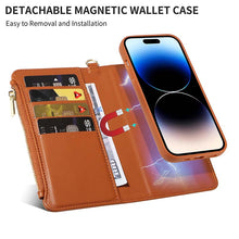 Cargar imagen en el visor de la galería, Casekis Cardholder Case with Wrist Strap,Compatible with MagSafe,Zipper Pocket,Brown
