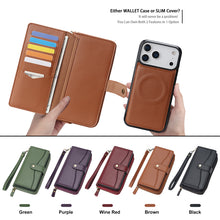 Load image into Gallery viewer, CASEKIS 2-in-1 Magnetic Detachable Wallet Case with RFID Blocking, 16 Card Slots &amp; Zipper Pocket Brown
