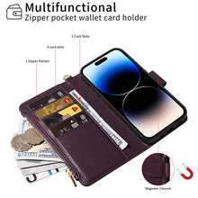 Cargar imagen en el visor de la galería, Casekis Cardholder Case with Wrist Strap,Compatible with MagSafe,Zipper Pocket,Dark Purple
