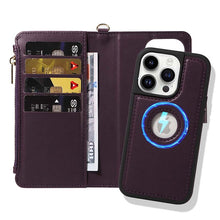 Cargar imagen en el visor de la galería, Casekis Cardholder Case with Wrist Strap,Compatible with MagSafe,Zipper Pocket,Dark Purple
