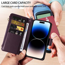 Cargar imagen en el visor de la galería, Casekis Cardholder Case with Wrist Strap,Compatible with MagSafe,Zipper Pocket,Dark Purple
