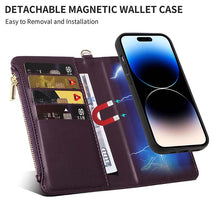 Cargar imagen en el visor de la galería, Casekis Cardholder Case with Wrist Strap,Compatible with MagSafe,Zipper Pocket,Dark Purple
