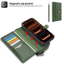 Load image into Gallery viewer, CASEKIS 2-in-1 Magnetic Detachable Wallet Case with RFID Blocking, 16 Card Slots &amp; Zipper Pocket Green
