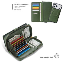 Load image into Gallery viewer, CASEKIS 2-in-1 Magnetic Detachable Wallet Case with RFID Blocking, 16 Card Slots &amp; Zipper Pocket Green
