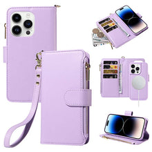 Muat gambar ke penampil Galeri, Casekis Cardholder Case with Wrist Strap,Compatible with MagSafe,Zipper Pocket,Purple
