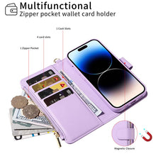 Muat gambar ke penampil Galeri, Casekis Cardholder Case with Wrist Strap,Compatible with MagSafe,Zipper Pocket,Purple
