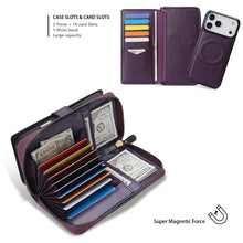 Load image into Gallery viewer, CASEKIS 2-in-1 Magnetic Detachable Wallet Case with RFID Blocking, 16 Card Slots &amp; Zipper Pocket Purple
