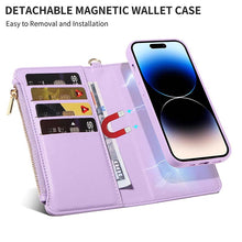 Cargar imagen en el visor de la galería, Casekis Cardholder Case with Wrist Strap,Compatible with MagSafe,Zipper Pocket,Purple
