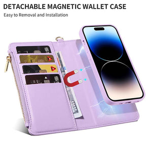 Casekis Cardholder Case with Wrist Strap,Compatible with MagSafe,Zipper Pocket,Purple