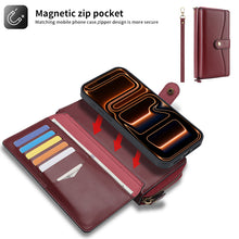 Load image into Gallery viewer, CASEKIS 2-in-1 Magnetic Detachable Wallet Case with RFID Blocking, 16 Card Slots &amp; Zipper Pocket Red
