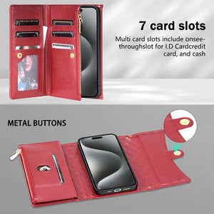 Casekis 7-Slot Foldable Crossbody Wallet Phone Case Red