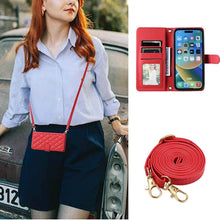Load image into Gallery viewer, Casekis 3 Card Leather Crossbody Wallet Phone Case Red
