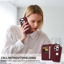 Muat gambar ke penampil Galeri, Casekis Cardholder Case with Wrist Strap,Compatible with MagSafe,Zipper Pocket,Red Wine
