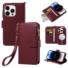 Cargar imagen en el visor de la galería, Casekis Cardholder Case with Wrist Strap,Compatible with MagSafe,Zipper Pocket,Red Wine
