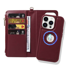 Cargar imagen en el visor de la galería, Casekis Cardholder Case with Wrist Strap,Compatible with MagSafe,Zipper Pocket,Red Wine
