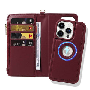 Casekis Cardholder Case with Wrist Strap,Compatible with MagSafe,Zipper Pocket,Red Wine