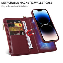 Cargar imagen en el visor de la galería, Casekis Cardholder Case with Wrist Strap,Compatible with MagSafe,Zipper Pocket,Red Wine
