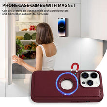 Cargar imagen en el visor de la galería, Casekis Cardholder Case with Wrist Strap,Compatible with MagSafe,Zipper Pocket,Red Wine
