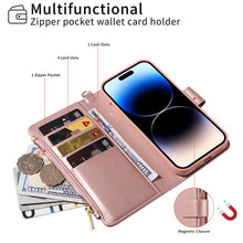 Muat gambar ke penampil Galeri, Casekis Cardholder Case with Wrist Strap,Compatible with MagSafe,Zipper Pocket,Rose Gold
